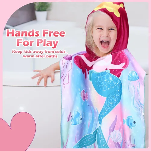 Miniatura 7 de Oudain 6 toallas con capucha para niños, toallas de baño con capucha de microfibra, toalla de playa para niños y niñas pequeños