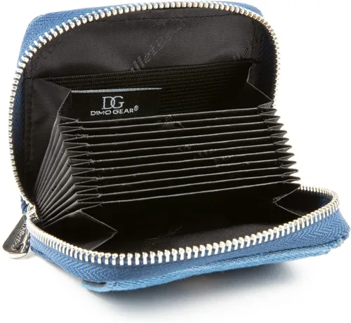 Miniatura 4 de Cartera de cuero RFID tarjeta de efectivo moneda embrague acordeón para mujer, Mezclilla azul, Denim