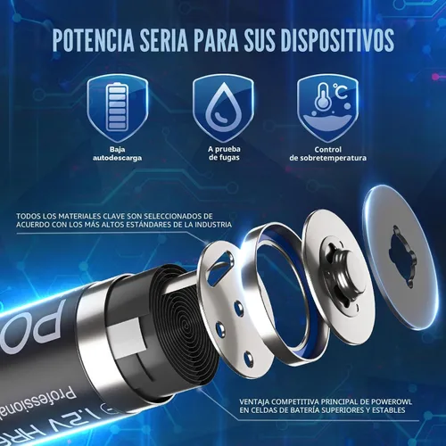 Miniatura 3 de Baterías recargables POWEROWL AA, baterías de alta capacidad de 2800mAh, 1.2V NiMH de baja autodescarga, paquete de 16