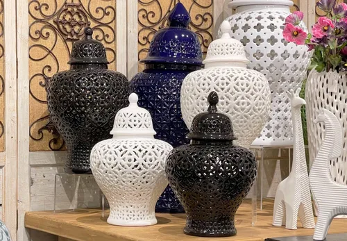 Miniatura 3 de Galt International Tarro de jengibre de celosía de 19.5 pulgadas con tapa, decoración del hogar con intrincado trabajo de celosía inspirado