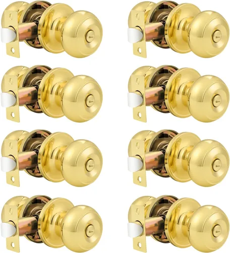 Miniatura 37 de Probrico Paquete de 6 pomos de privacidad para puerta, cerradura interior para dormitorio, baño, manija de puerta de latón antiguo, bola redonda sin