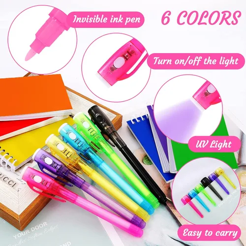 Miniatura 3 de 12 bolígrafos de tinta invisible y mini cuaderno, bolígrafo espía con luz UV para niños, bolígrafos de tinta que desaparecen para escribir mensajes