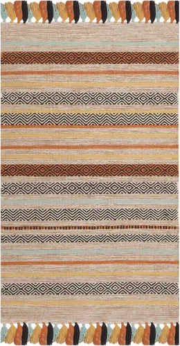 Miniatura 18 de SAFAVIEH Montauk Collection - Alfombra decorativa de 3 pies x 5 pies, color beige y multi, hecha a mano, estilo boho con rayas y flecos, de algodón