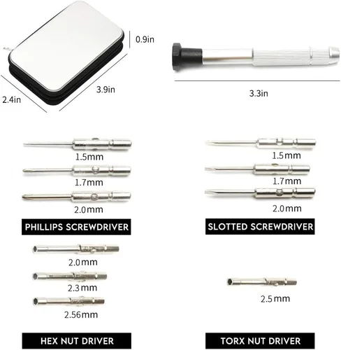 Miniatura 5 de Juego de destornilladores de precisión, kit de reparación de gafas con 10 estilos de destornilladores/almohadillas para la nariz/destornilladores