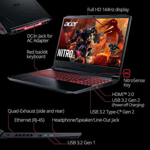 Miniatura 2 de Acer Nitro 5 2021 NVIDIA GeForce RTX 3050 Intel Core i5-10300H Pantalla IPS Full HD de 15.6 pulgadas de 144 Hz Killer Ethernet E2600 WiFi