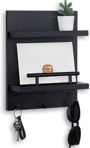 Soporte de pared para llaves, decoración de estante de correo con 3 ganchos para llaves, organizador de pared de madera versátil para entrada y