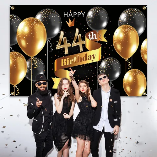 Miniatura 42 de Cartel de fondo de feliz cumpleaños 15 – Suministros de decoración de fiesta de cumpleaños 15 para niños – Oro negro 3.9 x 5.9 pies