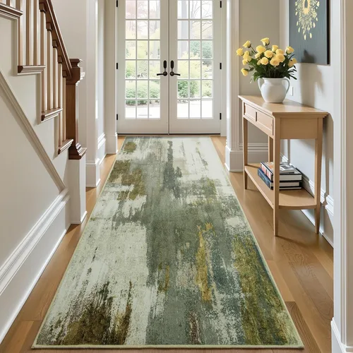 Miniatura 41 de Kelarea Alfombra lavable para sala de estar, 5 x 7 antideslizante, alfombras modernas abstractas color beige, alfombra de pelo bajo fácil