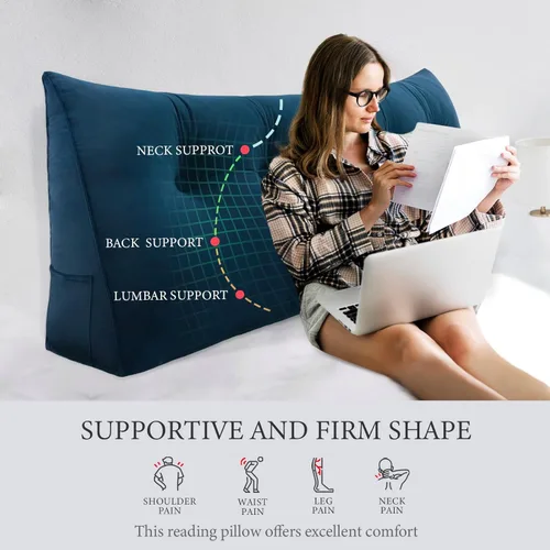 Miniatura 2 de Almohada de cabecero triangular - Almohada grande para cama de 3 en 1 como almohada de lectura en cuña, almohada grande para sofá o cama de día
