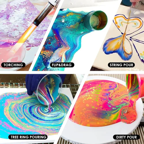 Miniatura 7 de Funto Juego de pintura acrílica para verter, 36 botellas, con aceite de silicona, alto flujo, premezclado, suministros de arte para verter sobre