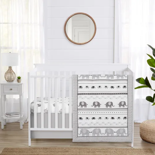 Sweet Jojo Designs Gris y blanco bohemio elefante bohemio niño niña género neutro unisex bebé cuna juego de ropa de cama infantil habitación manta