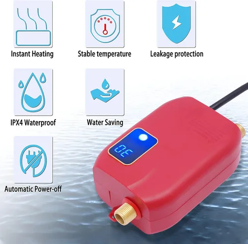 Miniatura 3 de Calentador de agua sin tanque Calentador de agua caliente instantáneo Mini calentador de agua caliente para cocina baño 3000 W 110 V rojo