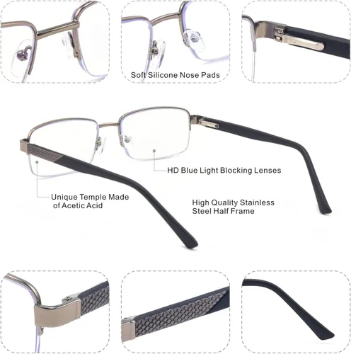 Miniatura 5 de Missfive Gafas de Lectura Multifocales Premium para Hombres con Bloqueo de Luz Azul, Marco de Metal Progresivo con Bisagra de Resorte Irrompible