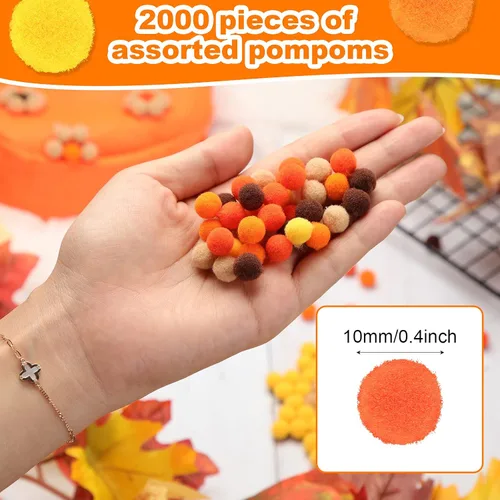 Miniatura 2 de Tegeme 2000 pompones de otoño de 0.39 pulgadas (0.4 in), color naranja y marrón, bolas peludas para manualidades, manualidades, decoración de fiesta