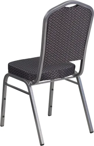 Miniatura 6 de Flash Furniture HERCULES Series - Silla apilable para banquetes con respaldo de corona en tela negra con estampado, marco de vena plateada Tela