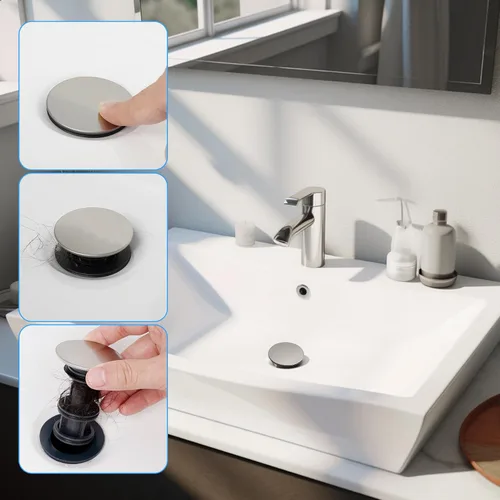 Miniatura 9 de Hibbent Paquete de 2 Tapones Universales de Drenaje para Fregadero de Baño, Colador de Drenaje Emergente con Desbordamiento, Tapón de Fregadero