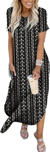 Miniatura 5 de ANRABESS - Vestido largo de playa de verano con bolsillos, suelto, informal, de manga corta, para mujer