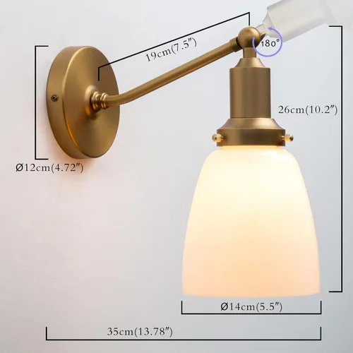 Miniatura 3 de PERMO Aplique individual industrial vintage para montaje en pared con cúpula ovalada de 5.5 pulgadas, pantalla de vidrio blanco leche, aplique
