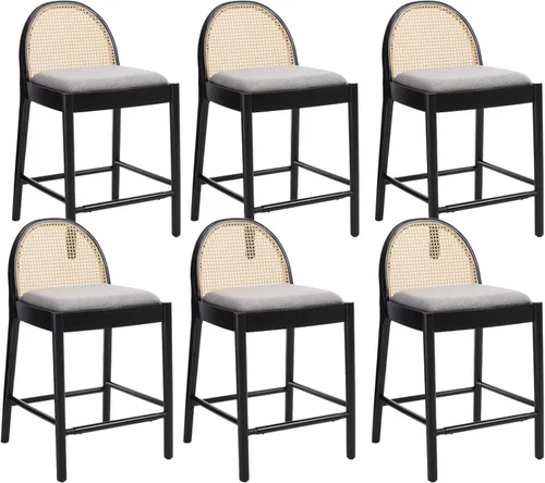 Miniatura 22 de HEAH-YO Taburetes de bar de ratán, juego de 2, taburetes de barra de 26 pulgadas de altura de mostrador con respaldos de ratán y patas de madera