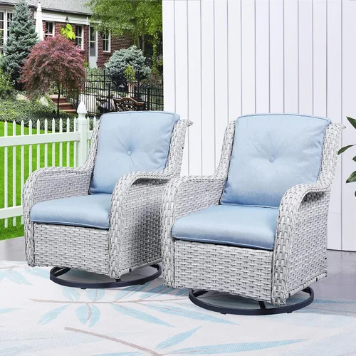 Miniatura 48 de HUMMUH Sillas Mecedoras Giratorias de Mimbre para Patio Exterior con Respaldo Alto, Sillas Deslizantes de Ratán PE, Juego de Muebles de Patio de 4