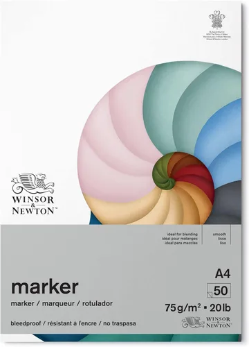 Winsor & Newton, Papel marcador, a prueba de sangrado, A4, 50 hojas, blanco, 20 libras