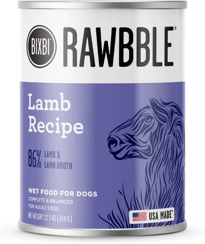 BIXBI Rawbble - Alimento húmedo enlatado sin granos para perros, receta de cordero, latas de 12.5 onzas (paquete de 12)