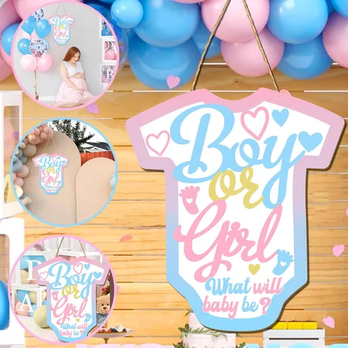 Miniatura 9 de Letreros de madera con texto en inglés «What Will Baby Be», decoración de fiesta de revelación de género, placa colgante para telón de fondo, cartel