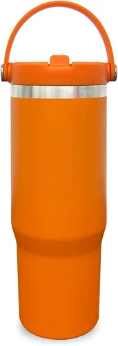 Miniatura 62 de Vaso de 30 onzas con asa superior, vaso aislado al vacío de doble pared con popote abatible, taza de café de viaje de 30 onzas con recubrimiento