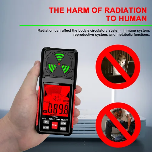 Miniatura 9 de Medidor EMF, detector de radiación de campo electromagnético portátil 3 en 1, probador EMF de mano para EF, RF, MF, señal WiFi, detector