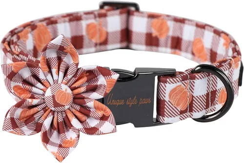 Miniatura 9 de Collar de perro de algodón con lazo floral a cuadros de Unique Style Paws, collar de perro colorido con lazo para perros pequeños, medianos y Plaid