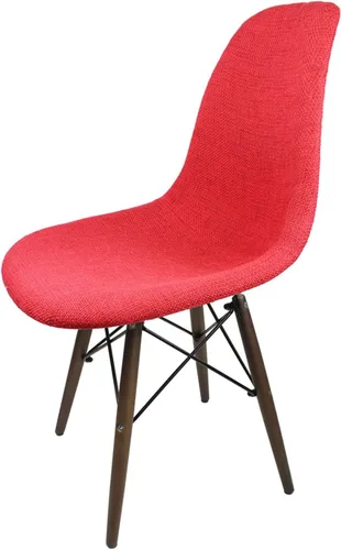 Miniatura 5 de Mid-Century - Silla de comedor lateral tapizada de tela tejida moderna con patas Eiffel de madera de nogal oscuro, juego de 2 (rojo)