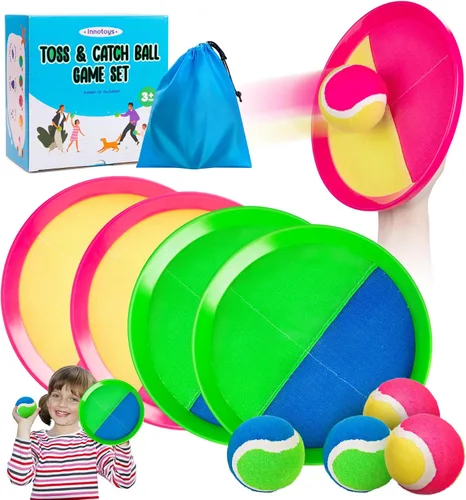 Miniatura 13 de Juego de pelota para lanzar y atrapar, 4 paletas y 4 bolas al aire libre, juego de captura de remo para niños, patio trasero, playa, piscina, patio