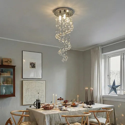Miniatura 2 de 3-Lights Spairal Crystal Chandelier,Modern Raindrop Light Fixture Pendant Ceiling Mount Lamp Lighting Fixtures for LivingRoom, Bedroom, Bathroom D9