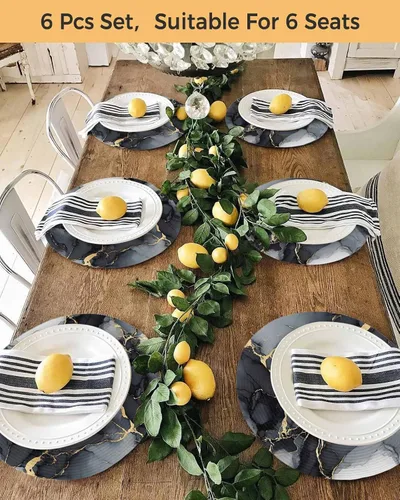 Miniatura 5 de Round Placemats Set of 6 Marble Texture Art Round Braided Placemats Non-Slip Place Mats for Dining Table, Heat-Protective Decorative Table Mats