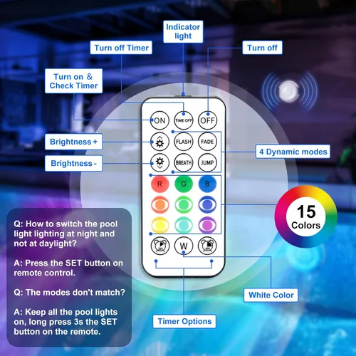 Miniatura 8 de Luz de piscina, 6 pulgadas, 25 LED RGB sumergible luz flotante Bluetooth APP Control, 4000mAh Rechargeable, IP68 Waterproof, Magnetic Mount, Above