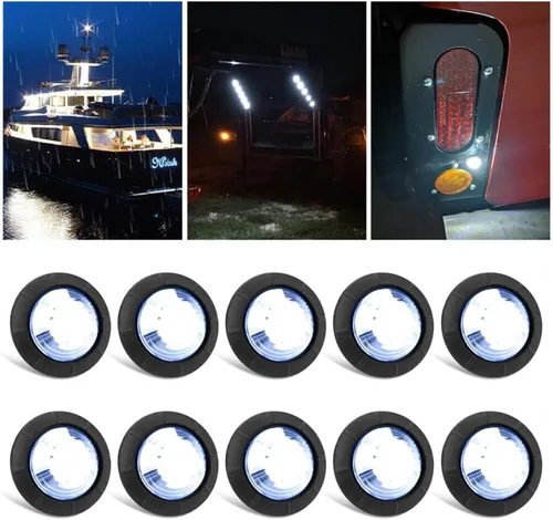 Miniatura 13 de 10 piezas LED redondas mini impermeables selladas azules de 3/4", luces de gálibo con bala y ojal para indicadores delanteros, traseros y laterales