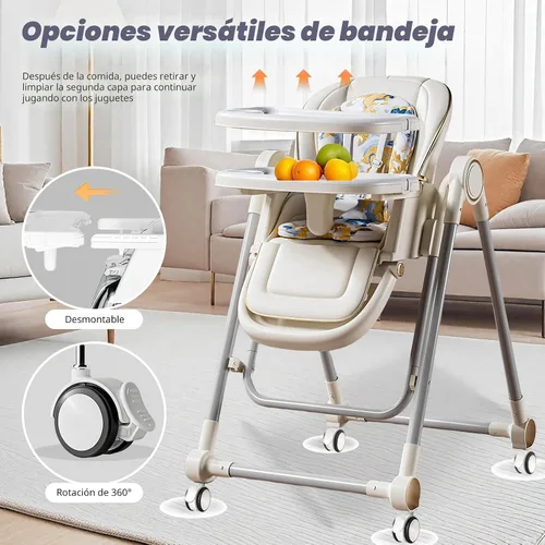 Miniatura 2 de Trona 5 en 1 para bebé, sillas de columpio para bebés, plegables, balanceo con 8 niveles de ajuste de altura, ecológica, lavable, cojín de PU Blanco