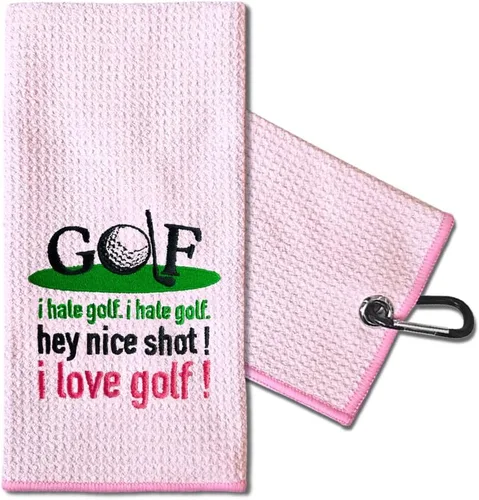 Miniatura 8 de TOUNER Just A Girl Who Loves Golf Toalla bordada para bolsas de golf con clip, divertidos regalos de golfista rosa para tía, novia, hermana, rosa081