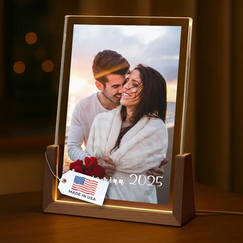LOUISMIAA - Marcos de fotos personalizados con luz nocturna, placa decorativa para aniversario, cumpleaños, día de la madre, día del padre, San