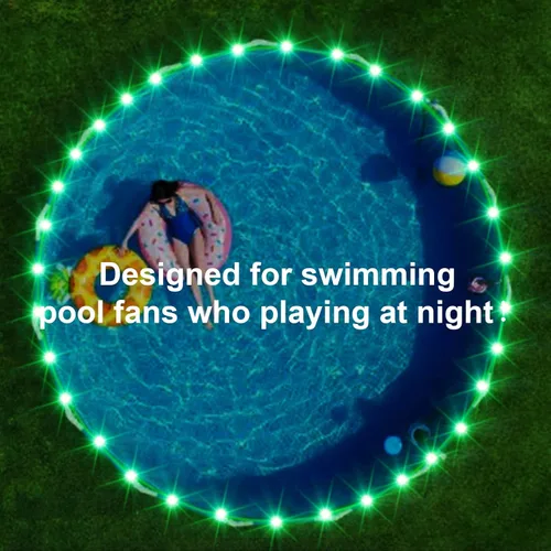Miniatura 7 de Luces LED de piscina para piscinas sobre el suelo, luces de borde sumergibles de control remoto de 15 pies, caja de batería C, cambio de color de 16