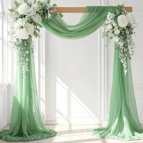 Miniatura 5 de FUHSY Tela drapeada para arco de boda, verde salvia, 20 pies, 2 paneles de tela de gasa, cortinas de techo para fiesta, cortinas de arco para boda