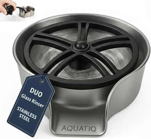 AquaDuo - Combo de enjuague de vidrio y rociador de fregadero de cocina, lavadora de vasos de acero inoxidable, limpiador de tazas, lavadora de