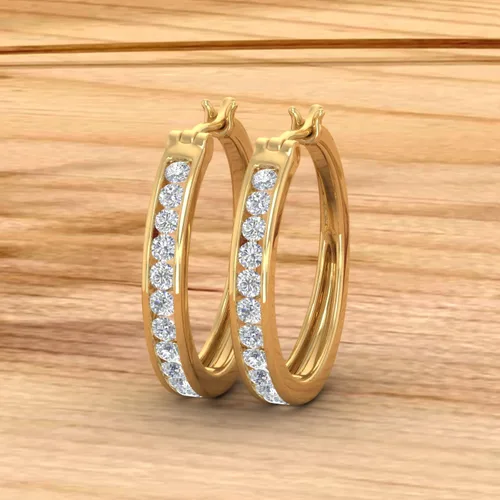Miniatura 5 de Aretes tipo argolla de diamantes de 1 quilate en oro macizo de 14 quilates (claridad I1-I2)
