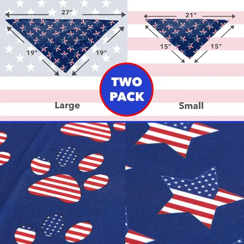 Miniatura 6 de Bandana para perro del 4 de julio, paquete de 2 bandanas de perro con bandera estadounidense para perros medianos y grandes, patriótico de Estados