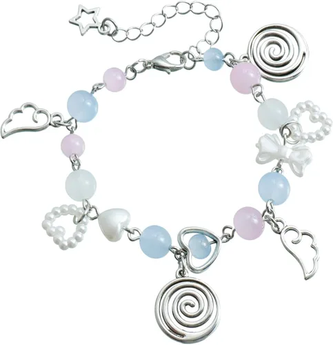 Blue Drop Y2K - Pulsera para mujer, diseño de corazón y estrella, con cuentas de imitación y lazo, estética, delicada, vintage, punk, regalo, Acero