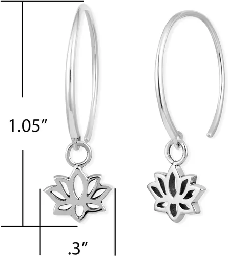 Miniatura 4 de Boma Pendientes de aro de plata de ley con flor de loto, Metal, No es una piedra preciosa