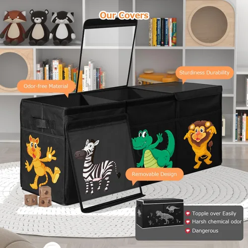 Miniatura 2 de Caja de juguetes extragrande, organizador de almacenamiento de juguetes plegable y resistente con tapas, caja de almacenamiento de dinosaurios