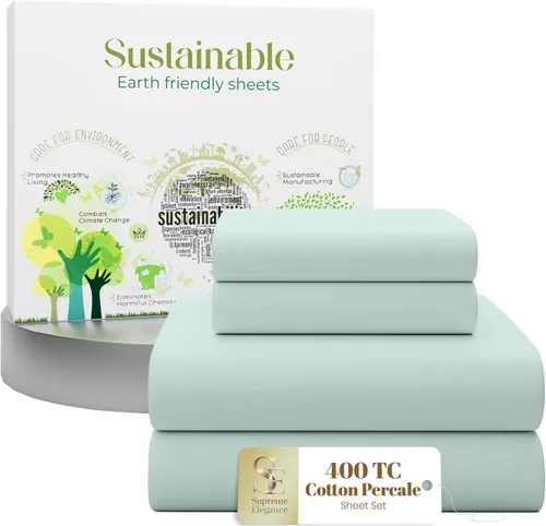 Miniatura 16 de Purity Home - Juego de sábanas 100% algodón de 400 hilos, percal refrescante, con bolsillo profundo elástico, ropa de cama de 3 piezas, lujo