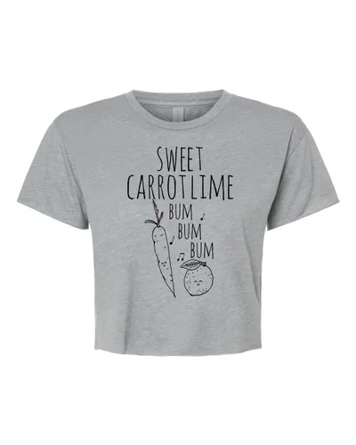 Sweet Carrot Lime, Cute Women's Screen Printed Crop Tee, Shirts With Sayings, Heather Gray or Gold (L, Heather Gray)