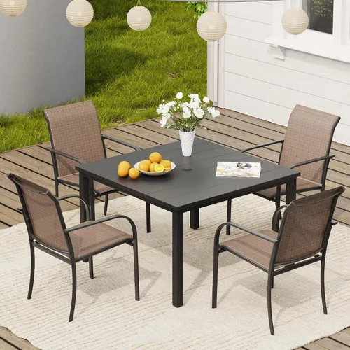 Miniatura 33 de VICLLAX Juego de 2 sillas de patio pequeñas para exteriores, juego de sillas apilables para patio y mesa de comedor cuadrada para porche delantero